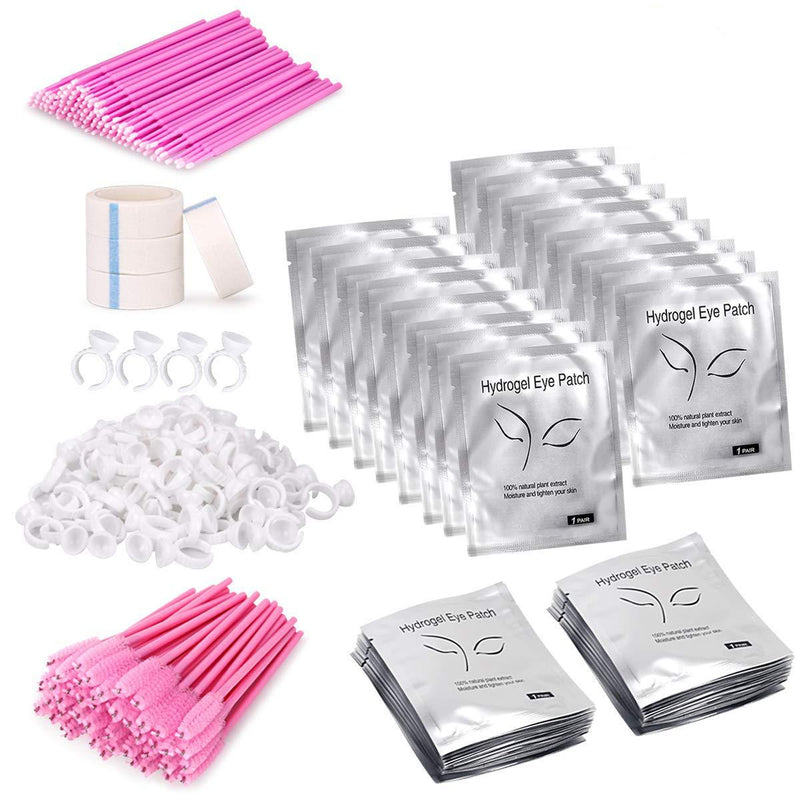 [Australia] - Eyelash Extension Supplies 4x100 Packs - Beauty Star 100 Pairs Under Eye Gel Pads, 100 Disposable Mascara Brushes Wands, 100 Micro Applicators Brush, 100 Glue Ring Holder, 4 Medical Tapes 