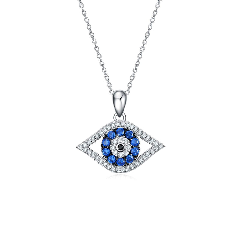 [Australia] - PEIMKO Evil Eye Pendant Necklace with Hamsa Hand 925 Sterling Silver for Women Girls Boys Protection Gift in Disc/Lariat/Key Pendant Style Evil eye in white 
