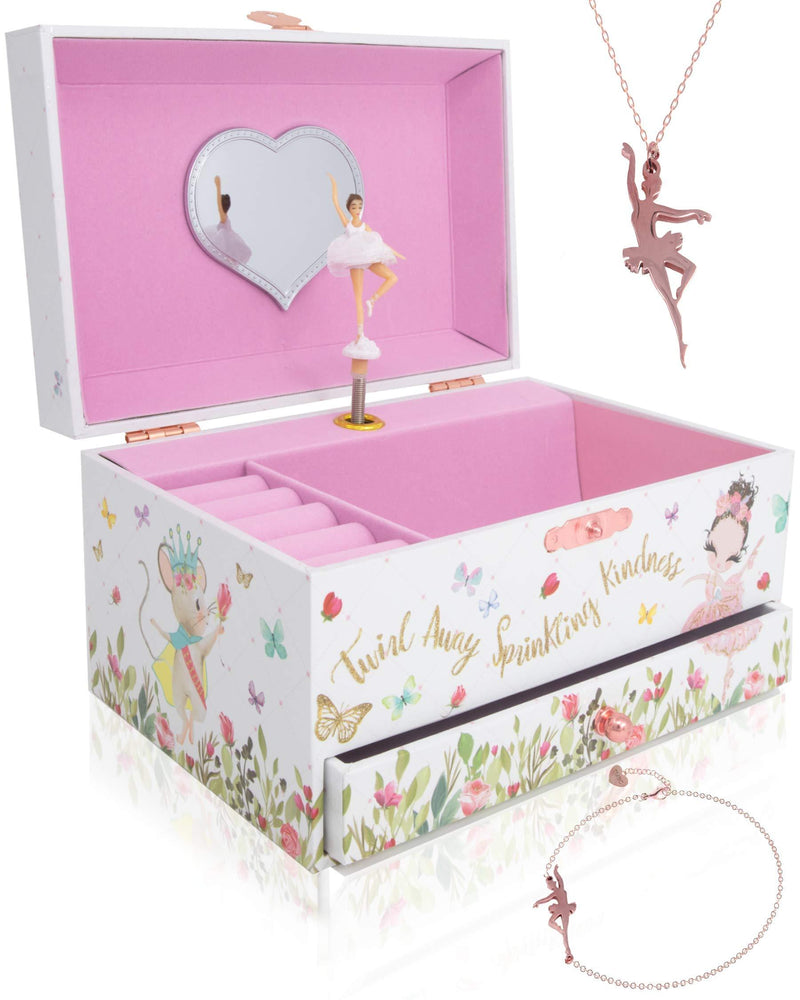 [Australia] - The Memory Building Company Musical Ballerina Jewelry Box for Girls & Little Girls Jewelry Set - 3 Dancer Gifts for Girls… White 