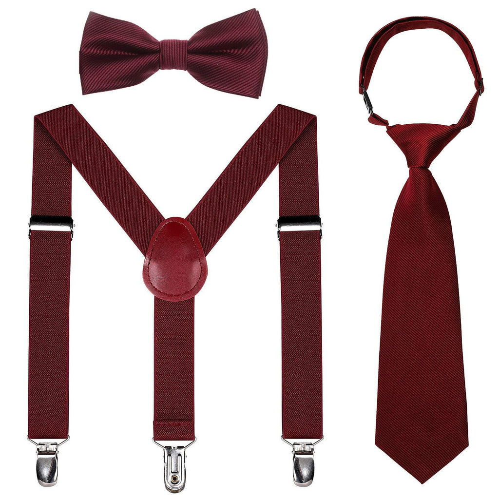 [Australia] - Kids Suspender Bowtie Necktie Sets - Adjustable Elastic Classic Accessory Sets for 6 Months to 13 Year Old Boys & Girls Wine Red 31.5 Inches (Fit 6 Years to 13 Years) 