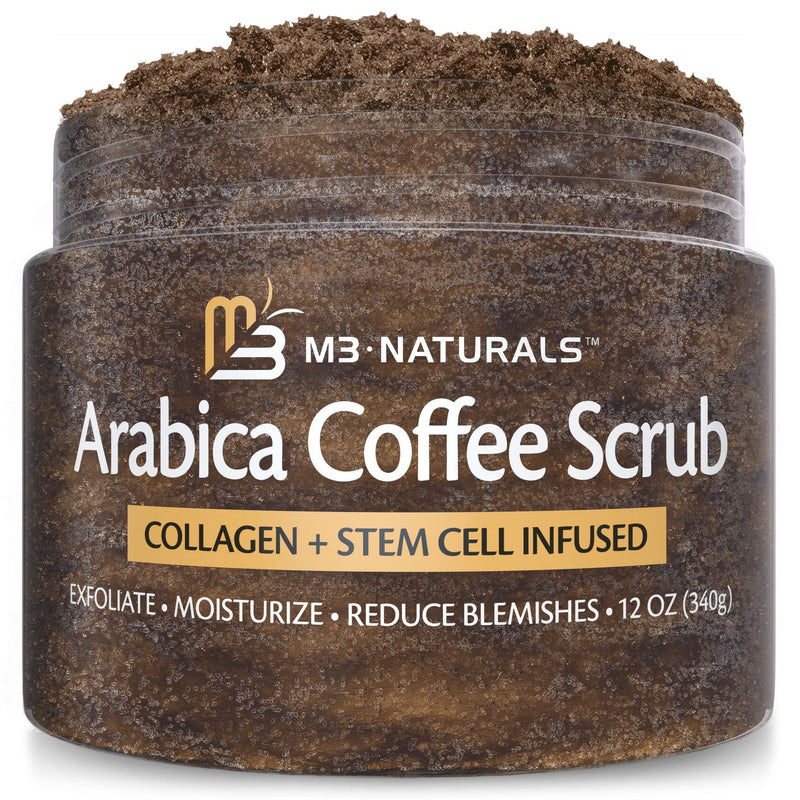 [Australia] - M3 Naturals Arabica Coffee Body Scrub with Collagen & Stem Cell - Exfoliating Body Scrubber & Face Cleanser - Fight Skin Care Appearance - Cellulite, Fine Line, Stretch Mark & Spider Veins! 12 oz Arabica Coffee (1 Pack) 