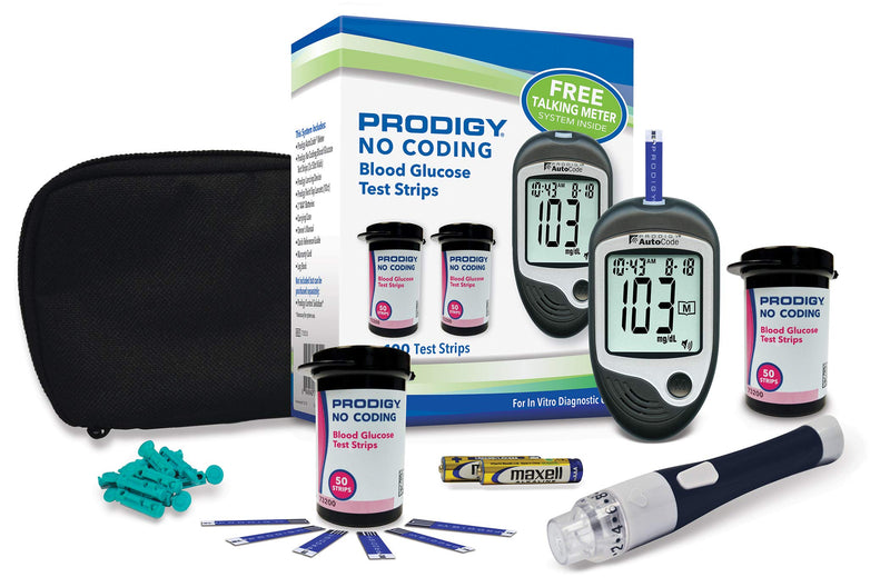 [Australia] - Prodigy Glucose Monitor Kit - Includes Prodigy Meter, 100ct test strips, 10ct Lancets, Lancing device, Carrying Case, Log Book 