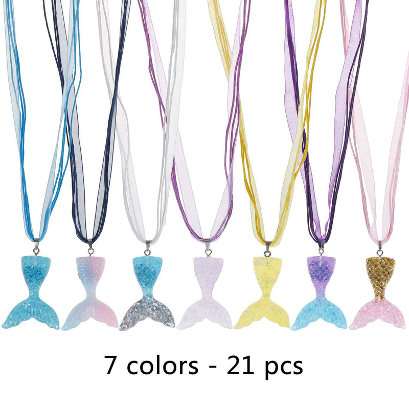 [Australia] - 21 Pieces Mermaid Fishtail Necklace Fishtail Pendant Necklace for Girls Mermaid Party Supplies 
