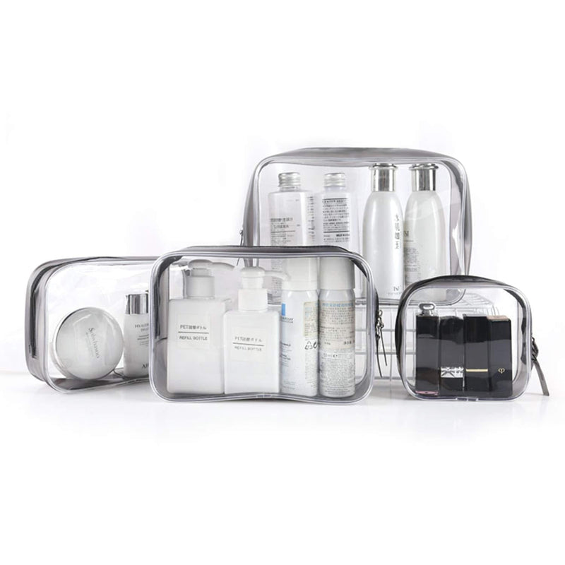 [Australia] - Patu Transparent Travel Toiletry Bag, Standing Waterproof Clear Pouch, Portable Shaving Washing Kits Organizer, TSA Approved Personal Care Trip Case, Pack of 4 Sizes (S/M/L/XL), Black 4 pcs (S/M/L/ XL) 