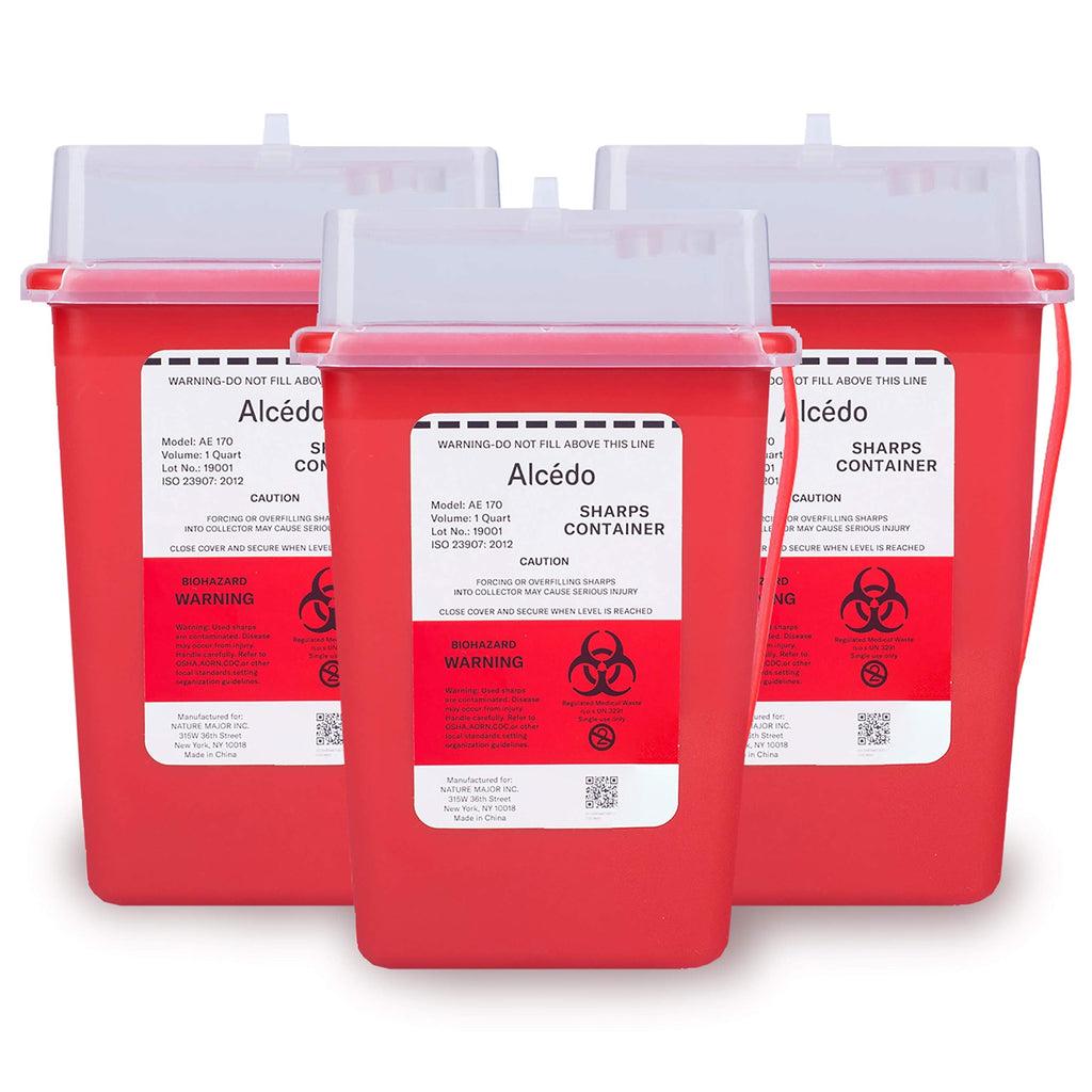 [Australia] - Sharps Container for Home Use and Professional 1 Quart (3-Pack) by Alcedo | Biohazard Needle and Syringe Disposal | Small Portable Container for Travel 3 