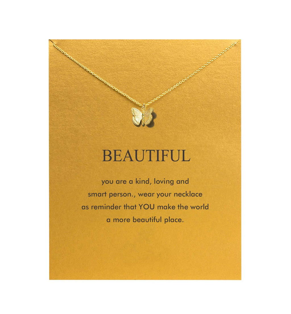[Australia] - Baydurcan Hundred River Friendship Anchor Compass Necklace Good Luck Elephant Pendant Chain Necklace with Message Card gold butterfly 