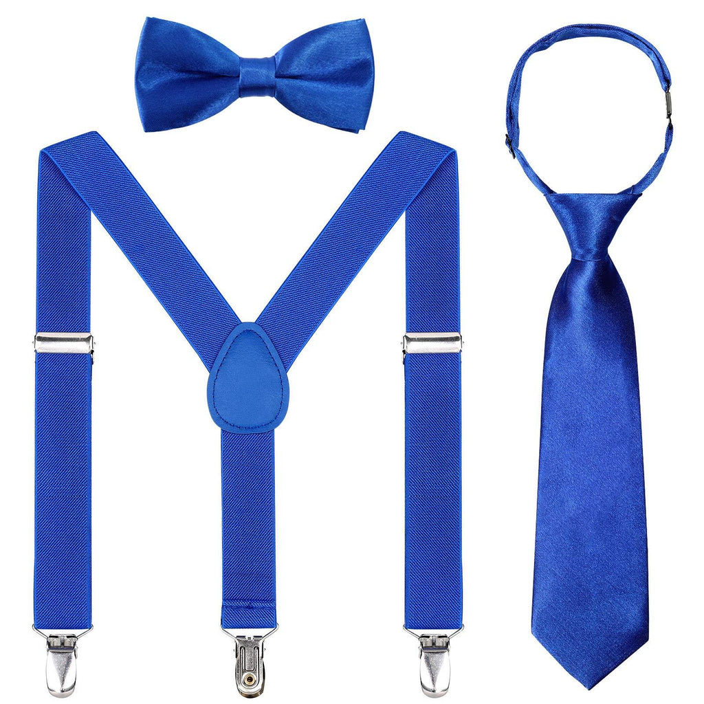 [Australia] - Kids Suspender Bowtie Necktie Sets - Adjustable Elastic Classic Accessory Sets for 6 Months to 13 Year Old Boys & Girls Royal Blue 26 Inches (Fit 6 Months to 6Years) 