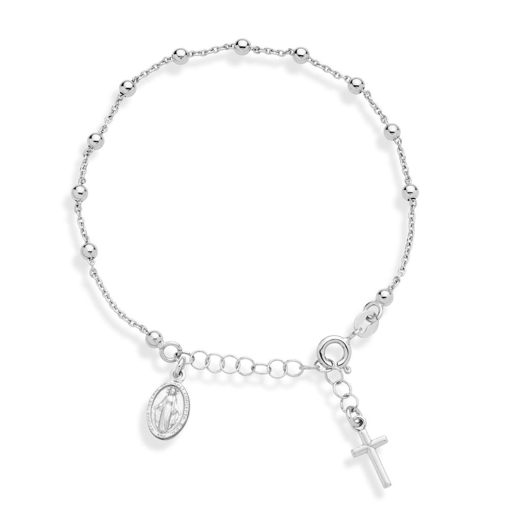 [Australia] - Miabella 925 Sterling Silver Italian Rosary Cross Bead Charm Link Chain Bracelet for Women Teen Girls, Adjustable 6-7 or 7-8 Inch Made in Italy 6" to 7" 