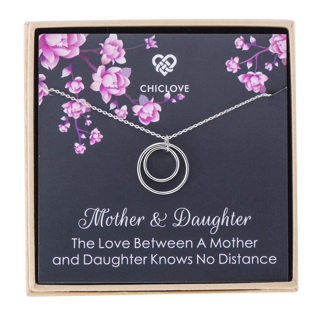 [Australia] - CHICLOVE Mother Daughter Necklace - Sterling Silver Two Interlocking Infinity Double Circles Engraved Mother and “Daughter” 