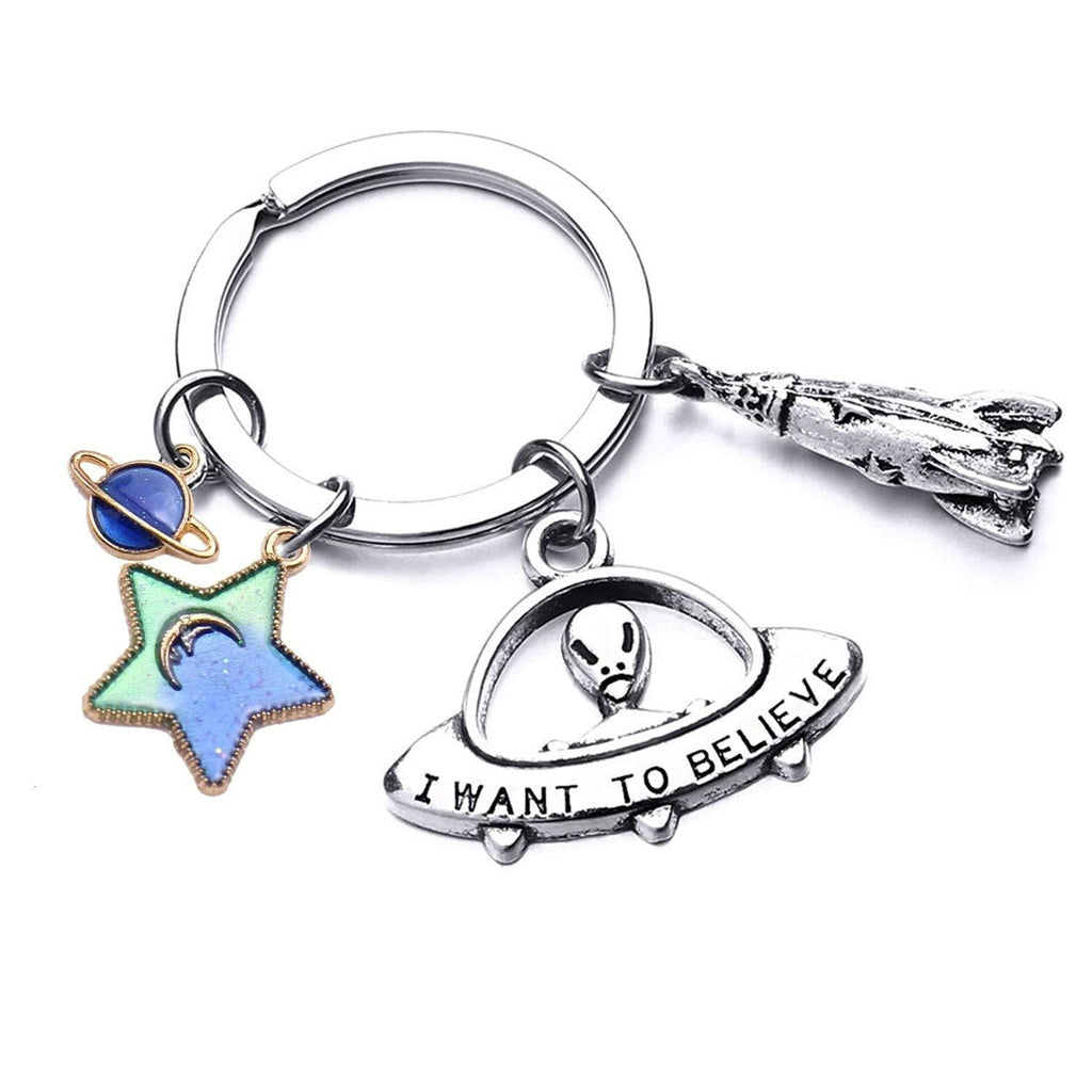 [Australia] - PLITI UFO Jewelry UFO Keychain I Want to Believe Aliens Spaceship Keychain Flying Saucer Key Ring UFO Lover Space Gift I Want Believe 