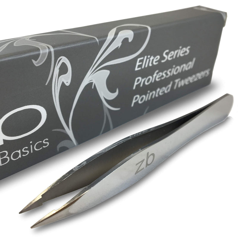 [Australia] - Zizzili Basics Elite Series Pointed Tweezers - Sharp Precision Tips + Surgical Grade Stainless Steel Tweezer for Professional Eyebrow and Facial Hair Removal Mirror Polish 