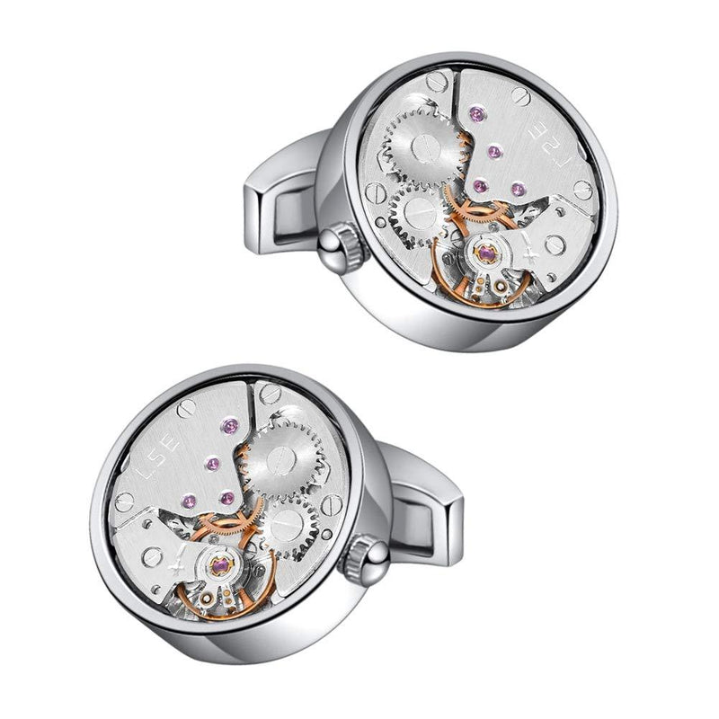 [Australia] - Mr.Van Watch Movement Cufflinks Silver Vintage Steampunk for Men's Father's Day Deluxe Gift 