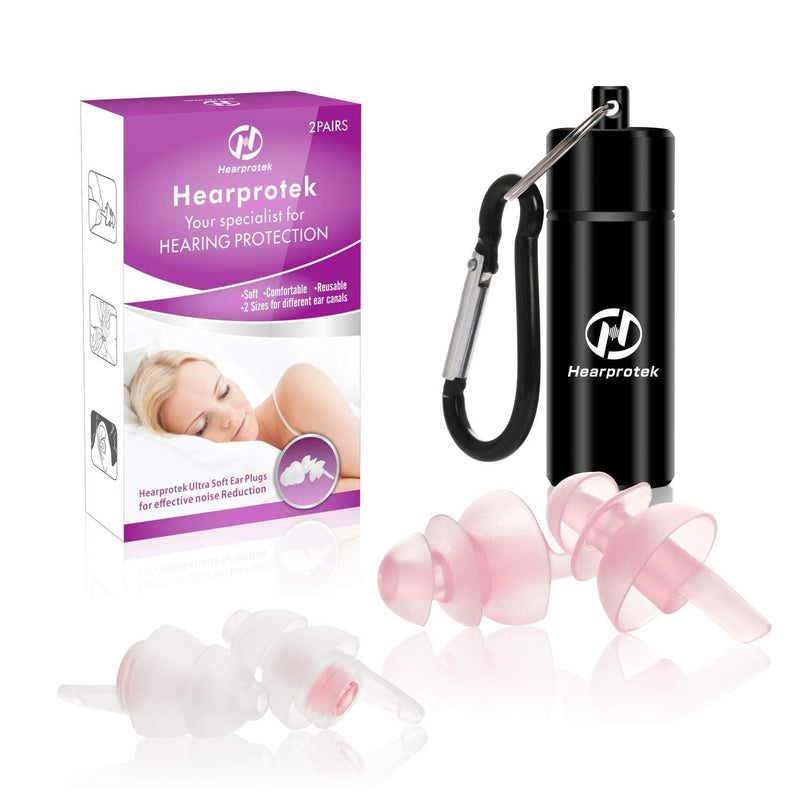 [Australia] - Sleeping Ear Plugs, Hearprotek 2 Pairs Ear Plugs (32db & 30db) Ultra Soft Noise Reduction and Hearing Protection earplugs for Side Sleepers, snoring, Travel, Working, Safety (Pink) Pink 