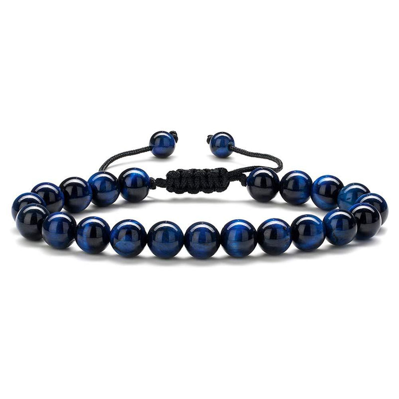 [Australia] - MONOZO Beaded Bracelets for Men Women - 8mm Tiger Eye Bead Bracelet Adjustable Natural Lava Rock Stone Essential Oil Anxiety Aromatherapy Bracelets Jewelry Gifts 1Pcs Blue Bead Tiger Eye 