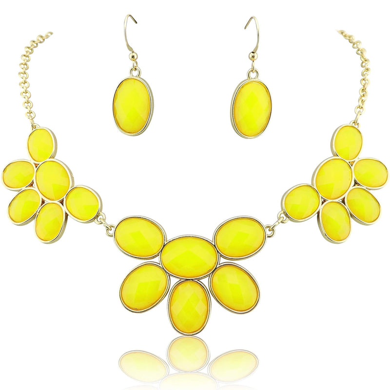 [Australia] - Firstmeet Shiny Contrast Color bib Necklace with Earrings Yellow 