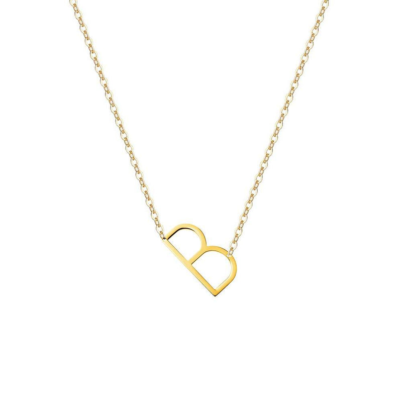 [Australia] - MOMOL Sideways Initial Necklace, 18K Gold Plated Stainless Steel Tiny Initial Necklace Dainty Personalized Letter Necklace Delicate Small Monogram Name Necklace for Women Girls B 
