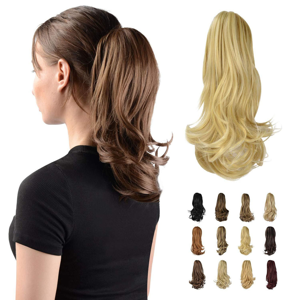 [Australia] - Sofeiyan 13" Ponytail Extension Long Curly Ponytail Clip in Claw Hair Extension Natural Looking Synthetic Hairpiece for Women, 4.40oz 13"Claw Clip in Ash Blonde & Bleach Blonde 