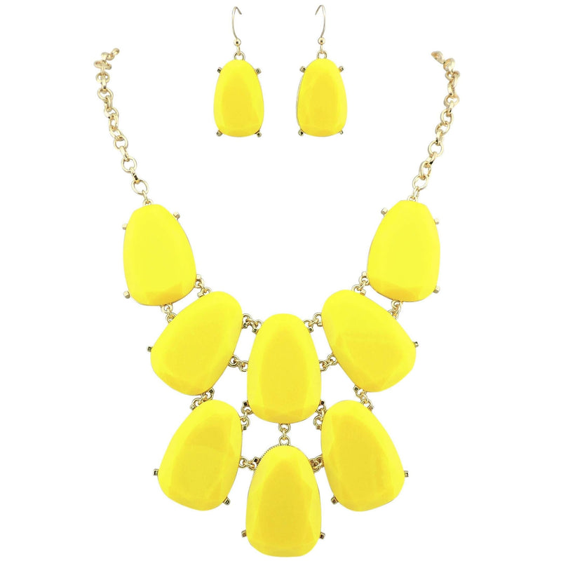 [Australia] - Firstmeet Statement Bubble Chunky Pendant Necklace with Earrings (XL-1123) yellow 