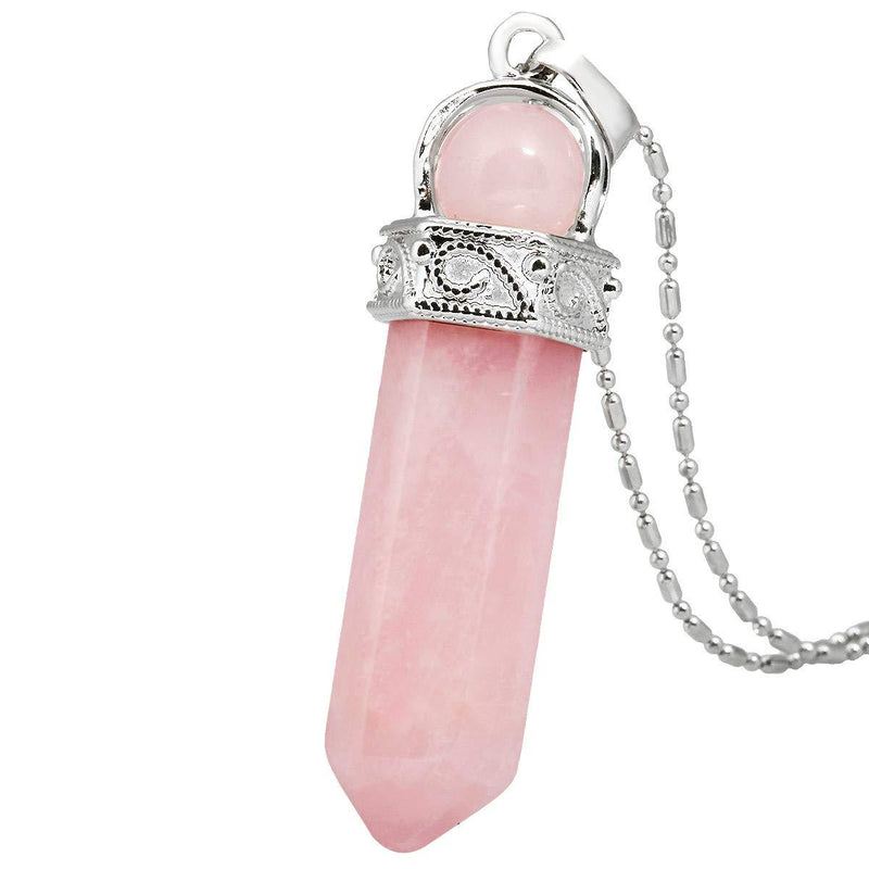 [Australia] - TUMBEELLUWA Crystal Point Necklaces Hexagonal Prism Stone Pendants with Chain Healing Jewelry Pack of 2 #1 rose quartz crystal stone 