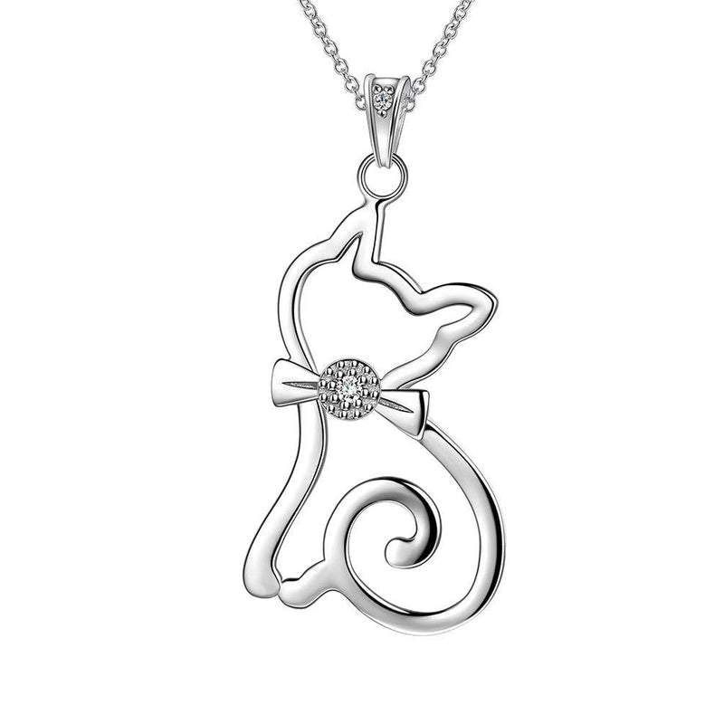 [Australia] - Besilver Cute Animal Pendant Necklace Charm 925 Sterling Silver Cat/Snake/Sloth/Dolphin/Starfish/Snail/Shark Cute Animal Jewelry Gift for Women Girl A-Cat 