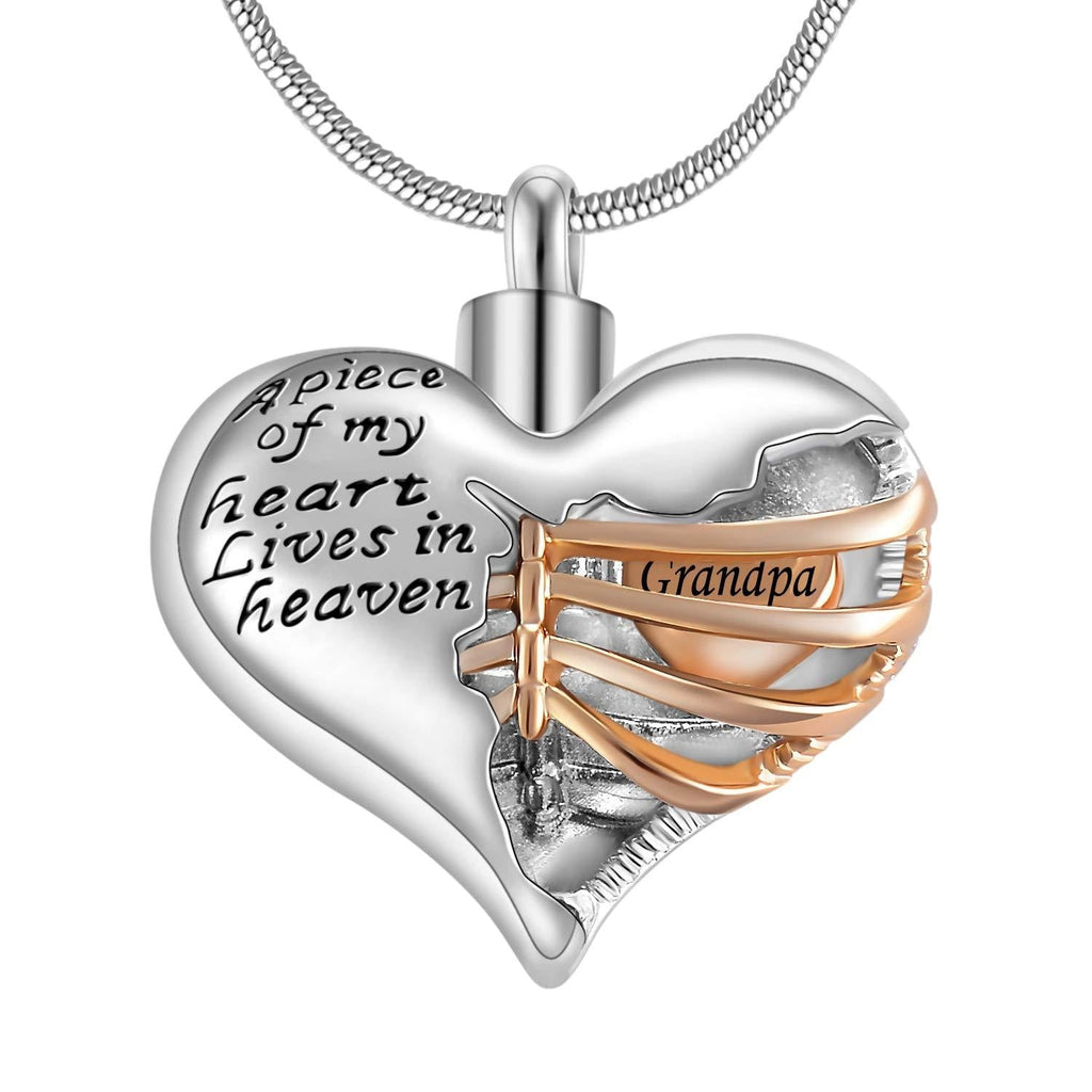 [Australia] - Eternaloved A Piece of My Heart Lives in Heaven Memorial Urn Heart Cremation Necklace,Men/Women Pendant Grandpa 