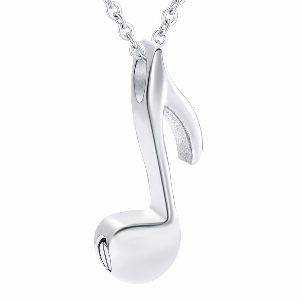 [Australia] - Music Note Memorial Urn Pendant Ash Keepsake Necklace Stainless Steel Music Instrument Cremation Jewelry Silver 