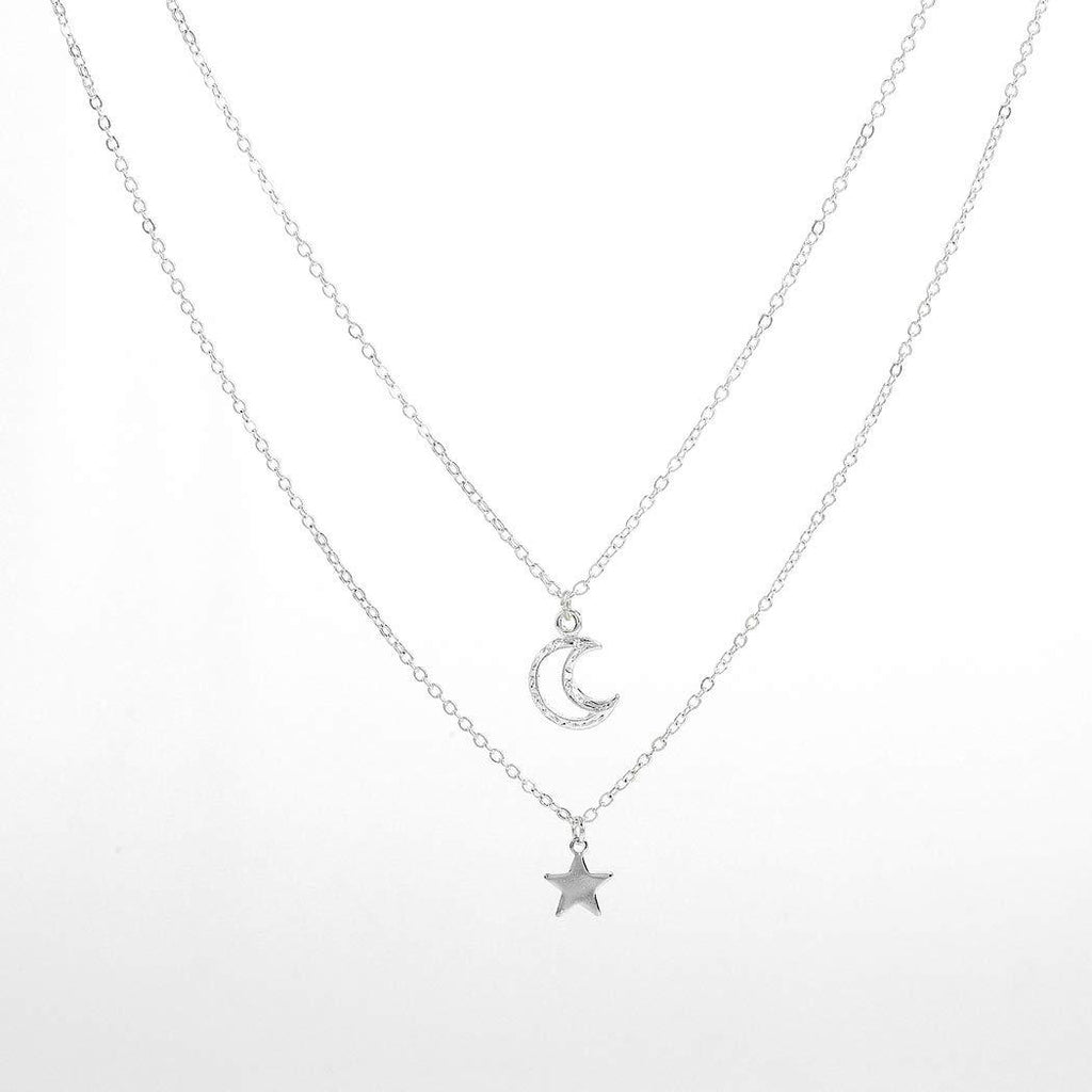 [Australia] - Jovono Multilayered Crescent Moon Pendant Necklaces Fashion Star Necklace Chain Jewelry for Women and Girls (Silver) Silver 