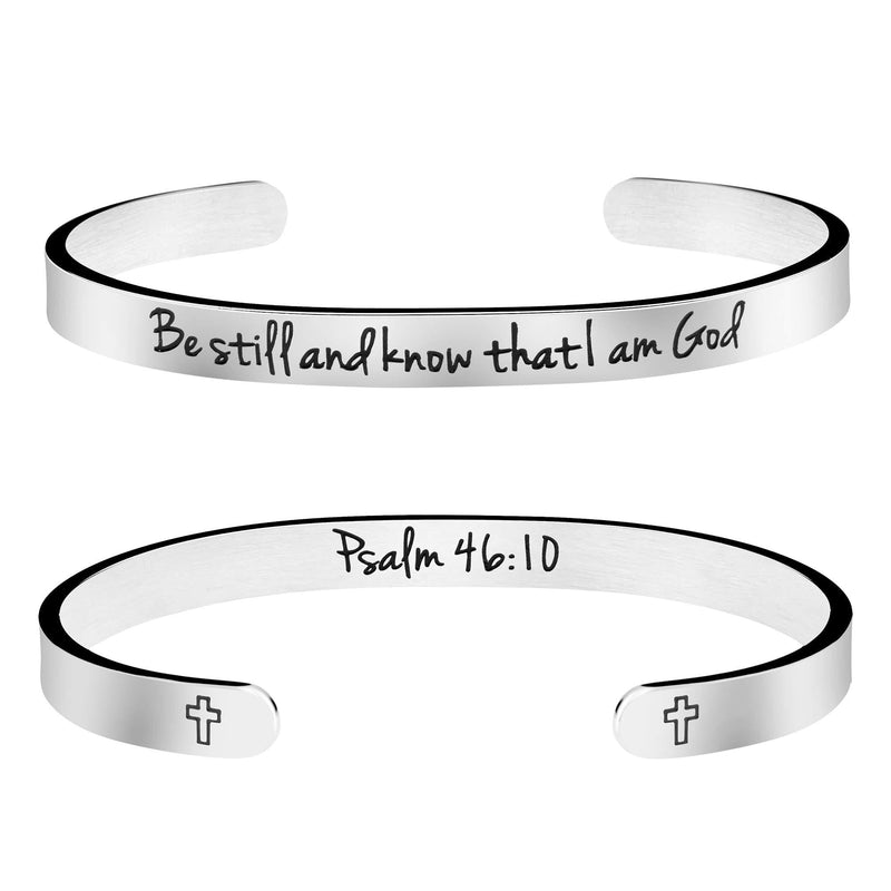 [Australia] - Christian Bracelet Bible Verse Jewelry Religious Gift for Women Inspirational Scripture Cuff Bangle Friend Encouragement Be still and know that I am God Psalm 46:10 