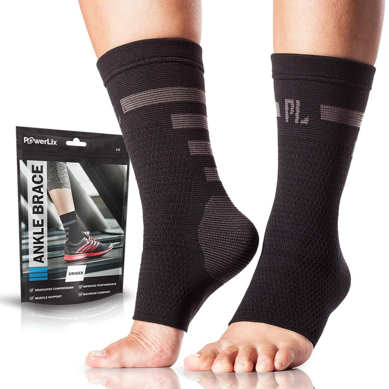 [Australia] - Powerlix Ankle Brace Compression Support Sleeve (Pair) for Injury Recovery, Joint Pain and More. Achilles Tendon Support, Plantar Fasciitis Foot Socks with Arch Support, Eases Swelling (Black-2, Large) Large (1 Pair) BlueBlack 