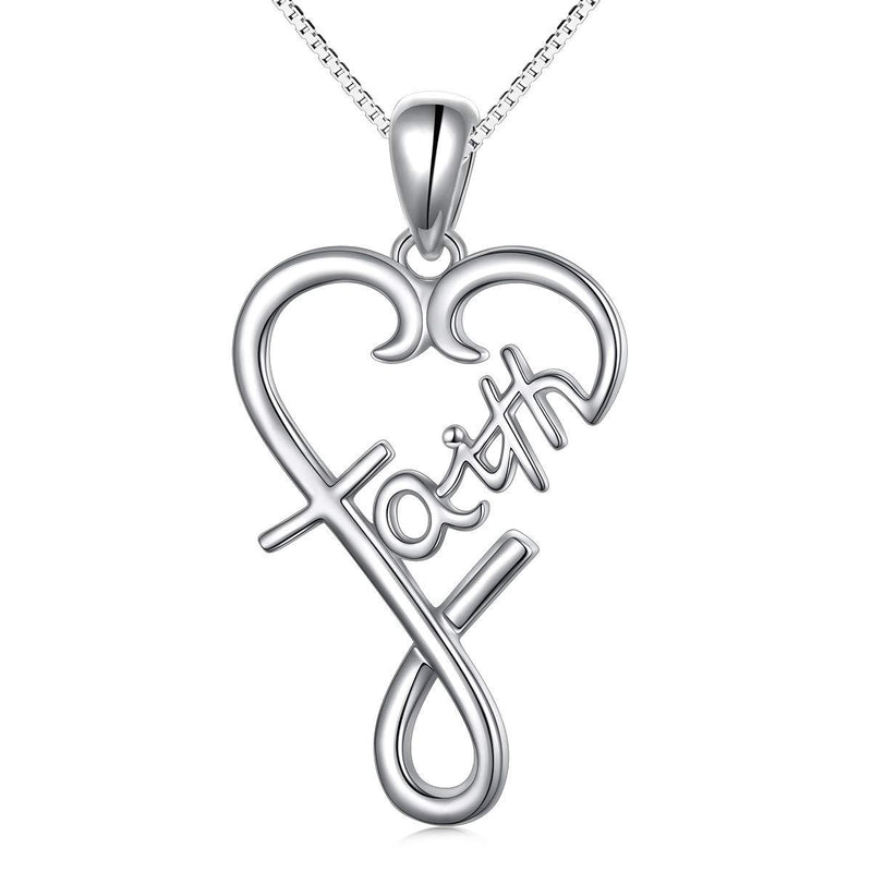[Australia] - S925 Sterling Silver Word Calligraphy Jewelry Faith Inspirational Message Charm Love Heart Pendant Necklace For Women Girls Men Boys,18 inches 