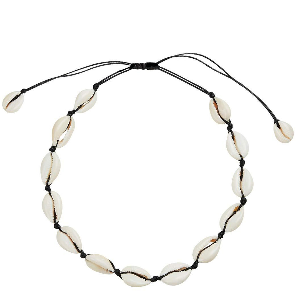 [Australia] - SXNK7 Natural Shell Necklace Choker for Women Girl Bead Pearl Handmade Hawaii Wakiki Beach Rope Jewelry Black Weaving Necklace 