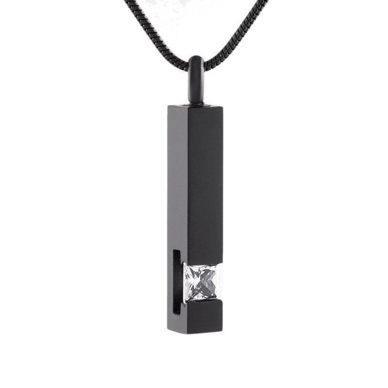 [Australia] - Black Plating Crystal Bar Cremation Jewelry for Ashes Pendant Stainless Steel Keepsake Memorial Urn Necklace for Women Men White 