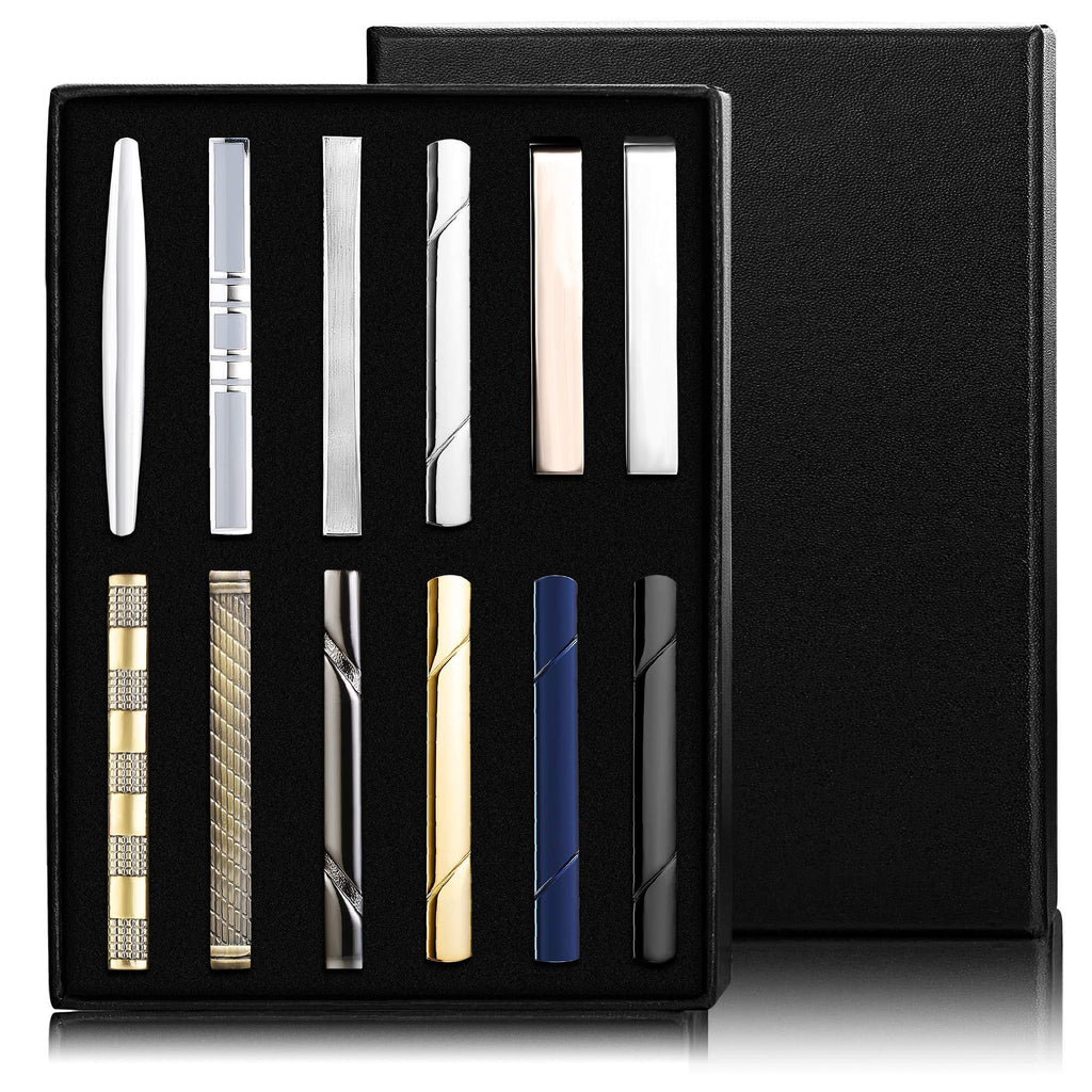 [Australia] - Jstyle 12 Pcs Tie Clips Set for Men Tie Bar Gift for Men Clip Set for Regular Ties Necktie Wedding Business Clips with Luxury Package 