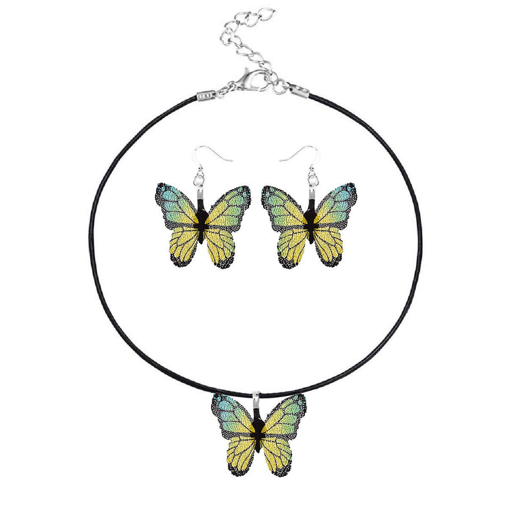 [Australia] - UDORA Butterfly Pendant Dangle Necklace Earrings Jewelry Set Gift for Women Girls Yellow 