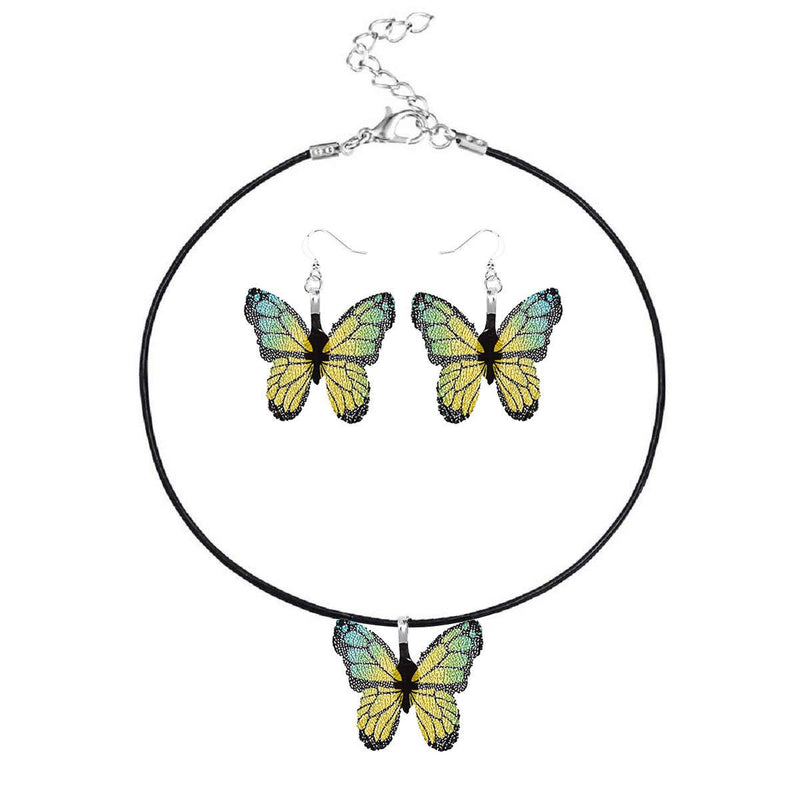 [Australia] - UDORA Butterfly Pendant Dangle Necklace Earrings Jewelry Set Gift for Women Girls Yellow 