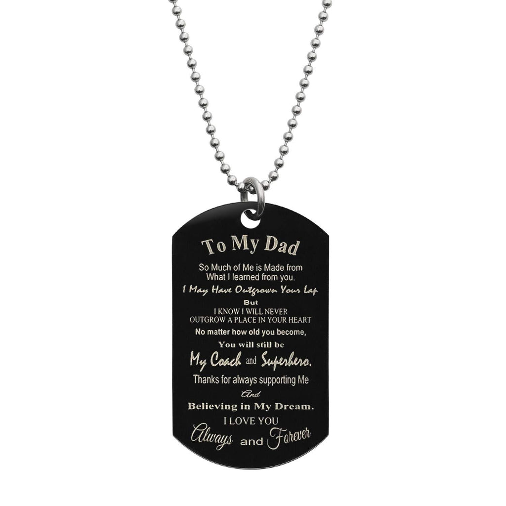 [Australia] - Personalized Photo/Text Message Engraved Superhero Coach Dad Dog Tag Military Pendant Love Note to Father fr Son/Daughter Keychain/Necklace Made In USA Black: Pre-engraved Text Necklace 