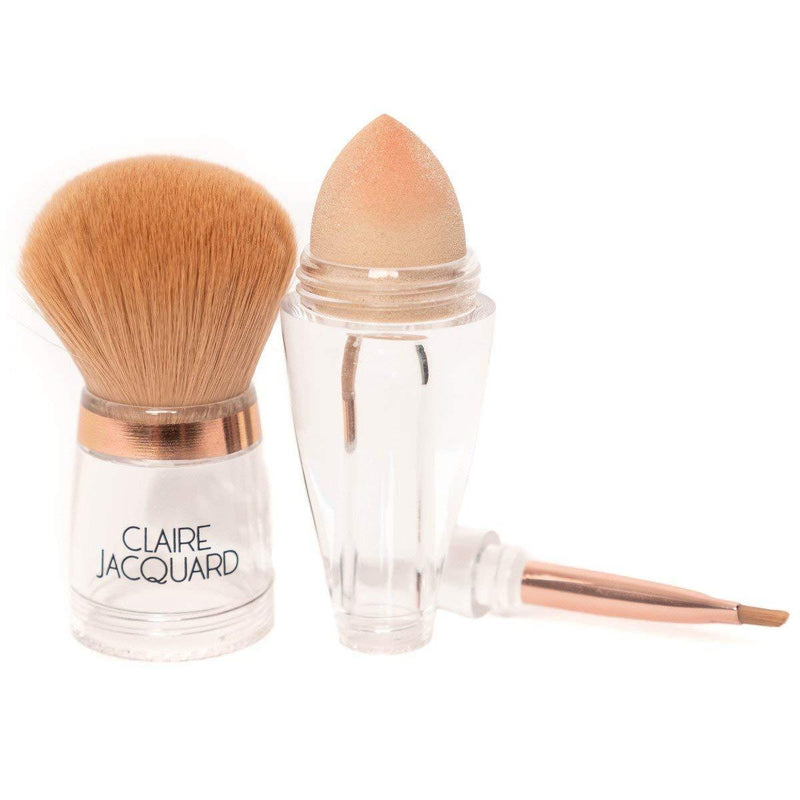 [Australia] - Claire Jacquard 3 in 1 Rose De Luxe Makeup Brush - Mineral Powder Brush, Beauty Sponge, Angled Brow Brush - Ultra Portable, Perfect for Travel - Easy to Use Whether Professional or A Beginner Single Pack 