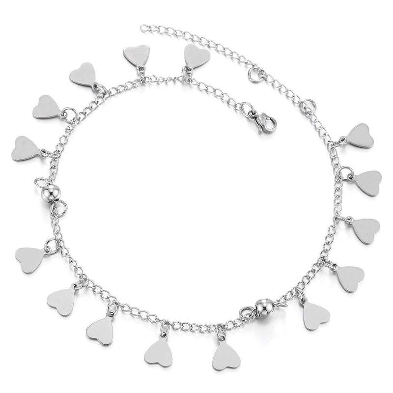 [Australia] - COOLSTEELANDBEYOND Stainless Steel Anklet Bracelet with Dangling Charms of Hearts 