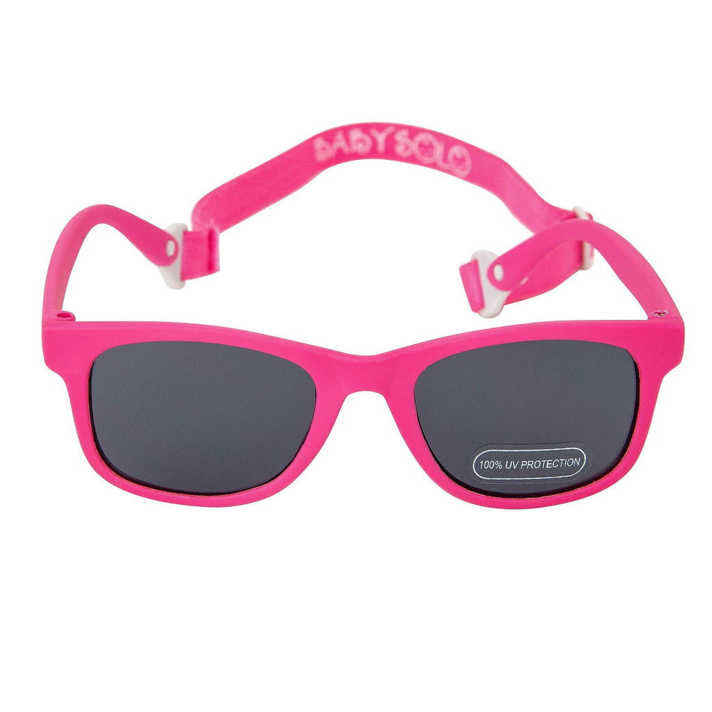 [Australia] - Baby Solo Babyfarer Baby Infant Sunglasses Safe, Soft, and Adjustable 0-24 Months Matte Hot Pink Frame W/ Solid Black Lens 