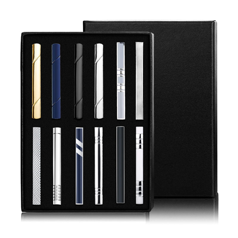 [Australia] - Jstyle 12 Pcs Tie Clips Set for Men Tie Bar Clip Set for Regular Ties Necktie Wedding Business Clips with Gift Box 
