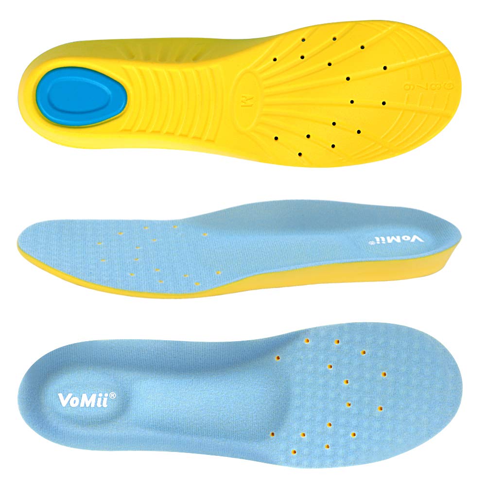[Australia] - VoMii PU Memory Foam Insoles Plantar Fasciitis Arch Support Insoles for Women Men and Kids, Comfortable Breathable Sports Shoe Inserts, Shock Absorption and Relieve Foot Pain, M(Men 6-9/ Women 7-11) Blue M(Men 6-9/ Women 7-11) 