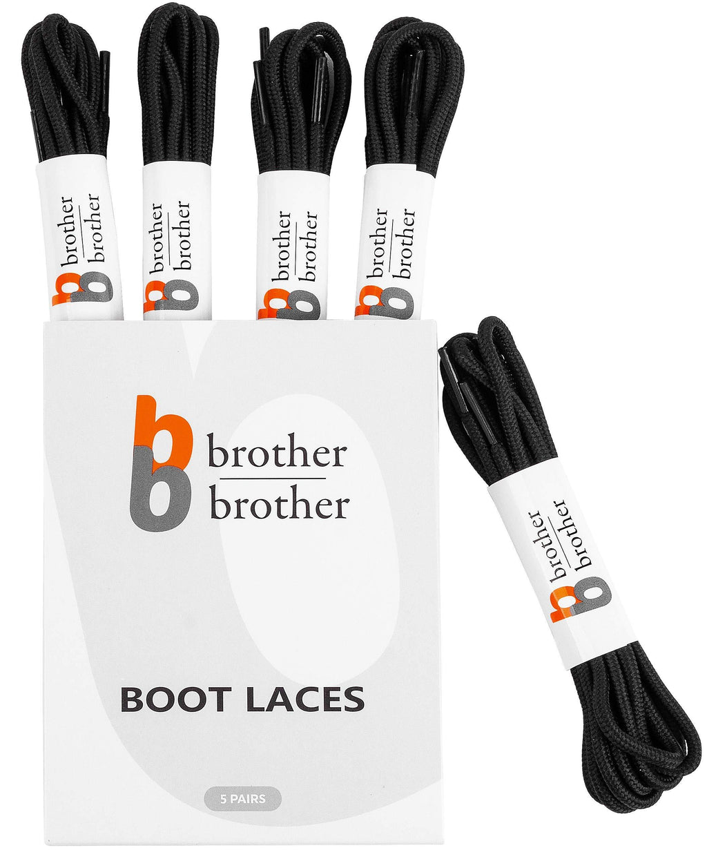 [Australia] - BB BROTHER BROTHER Boot Laces (5 Pairs) of Heavy Duty and Durable Round Shoelaces for Work, Hiking and Walking Boots 47'' Inches (120CM) Black 