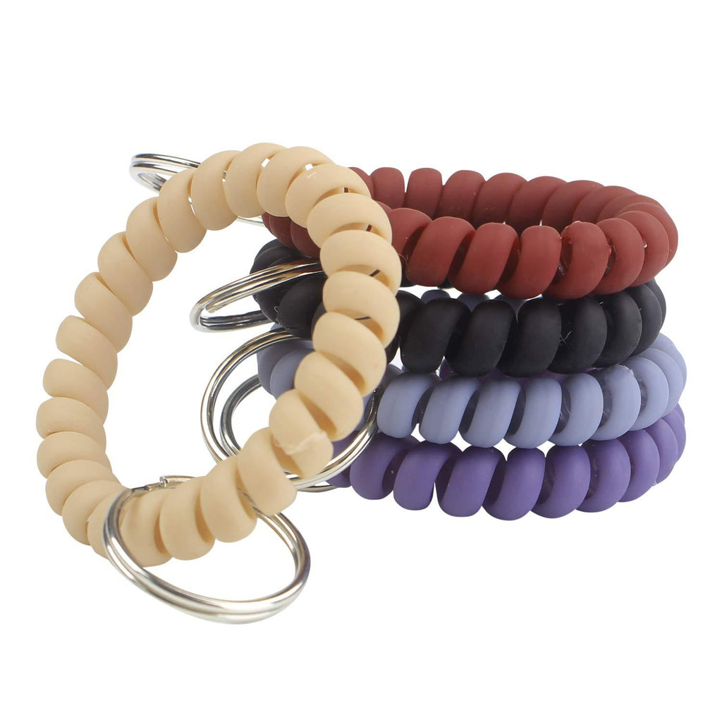[Australia] - BIHRTC Pack of 5 Mix Color Plastic Coil Wrist Coil Stretch Wristband Elastic Stretchable Spiral Bracelet Key Ring Key Chain Key Hook Key Holder for Gym Pool ID Badge and Outdoor Sports Color A 