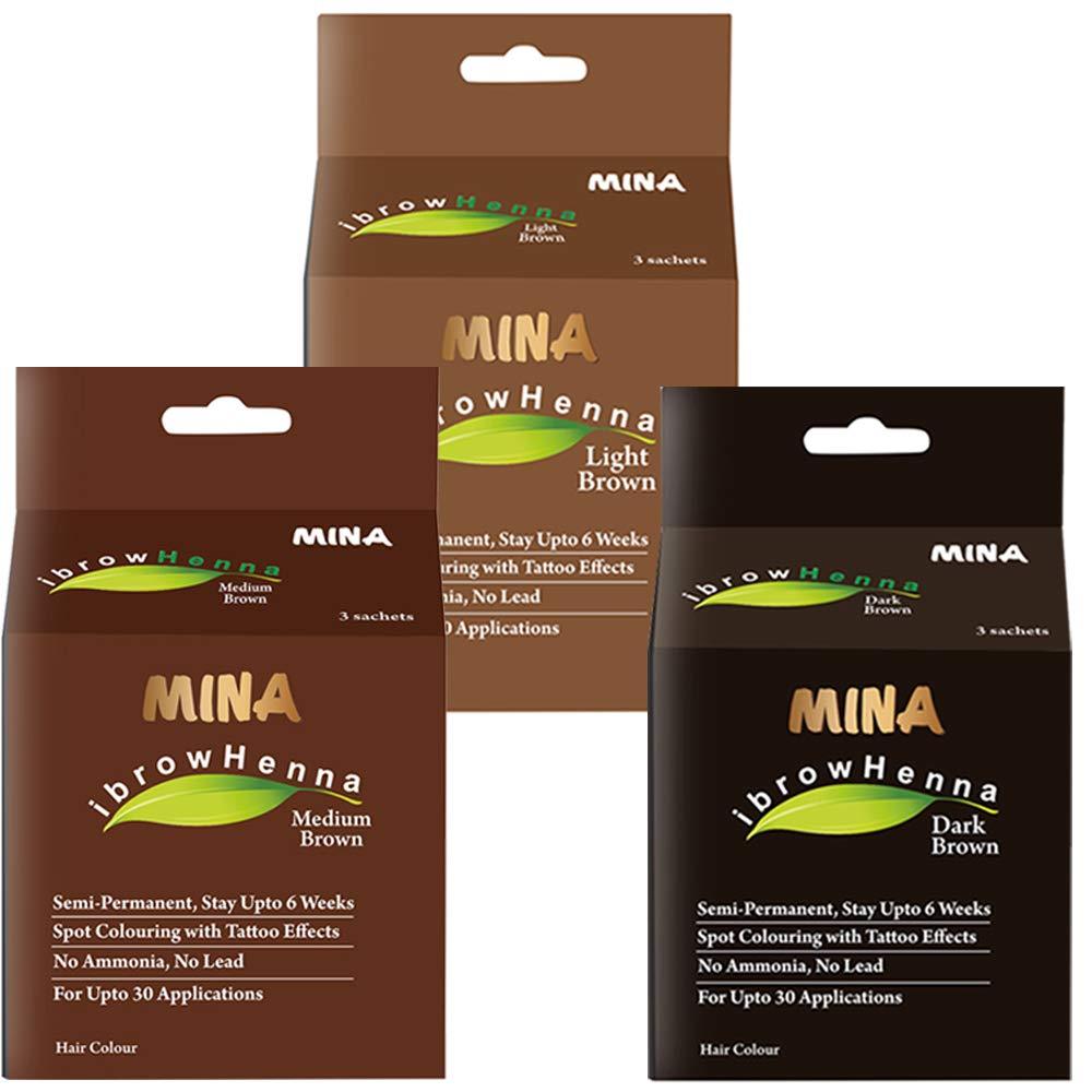 [Australia] - MINA ibrow Henna Color Combo Set For Hair Coloring (Light Brown, Medium Brown, Dark Brown) 