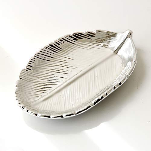 [Australia] - FairDeco Silver Electroplating Ceramic Leaf Trays, Small Jewelry Storage Box Decorative Centerpiece Accents 
