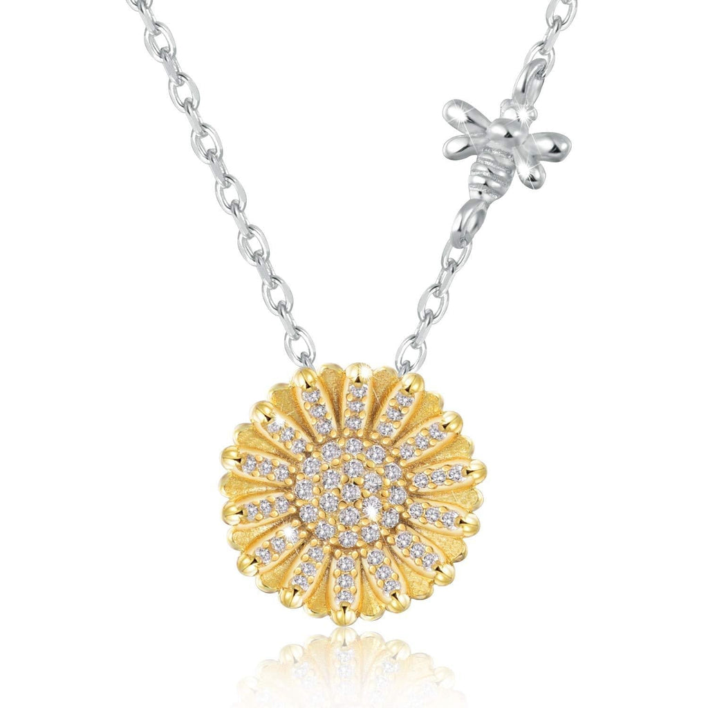 [Australia] - My Sunshine Sunflower Necklace 925 Sterling Silver Jewelry Daisy Bee Pendant Christmas Birthday Gift for Women Girls 