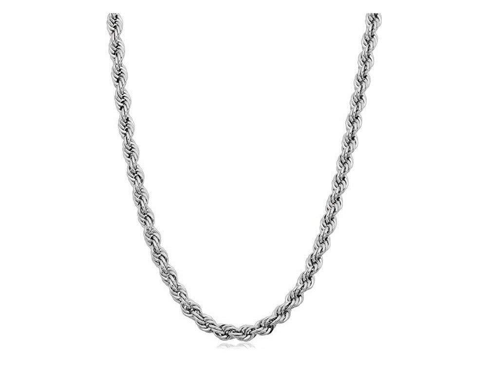 [Australia] - Verona Jewelers 925 Sterling Silver Diamond-Cut Rope Chain Necklace 2MM, 3MM, 4MM - 925 Braided Twist Italian Necklace, 925 Gold Rope Chain, 14K Gold Over Silver Rope Chain Necklace 18.0 Inches 3MMRHODIUM 