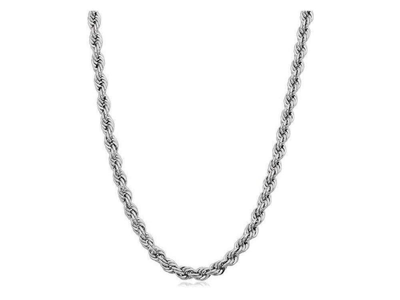 [Australia] - Verona Jewelers 925 Sterling Silver Diamond-Cut Rope Chain Necklace 2MM, 3MM, 4MM - 925 Braided Twist Italian Necklace, 925 Gold Rope Chain, 14K Gold Over Silver Rope Chain Necklace 18.0 Inches 3MMRHODIUM 