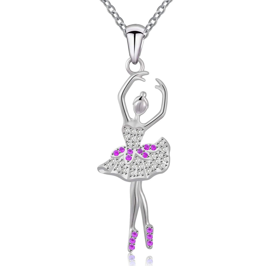 [Australia] - JXJL Silver Dancing Ballerina Necklace Recital Dancer Gift Ballet Pendant Necklace for Girls Women Pink Ballet 