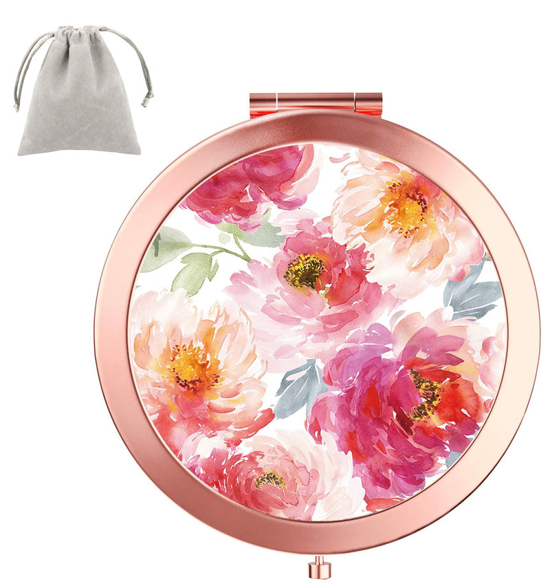 [Australia] - Dynippy Compact Mirror Round Rose Gold Makeup Mirror Folding Mini Pocket Mirror Portable Hand Mirror Double-Sided with 2 x 1x Magnification for Woman Mother Kids Great Gift (Watercolor Flower) Watercolor Flower 